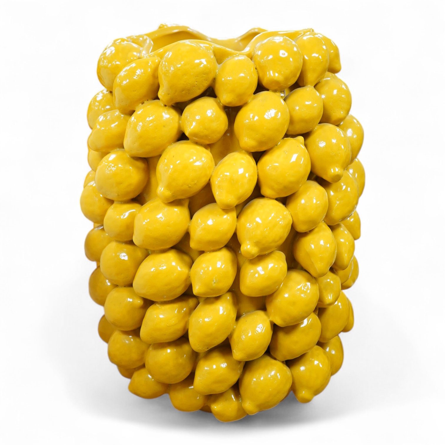 A large yellow glazed ceramic ‘lemons’ vase, 45cm